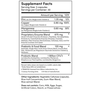 Tranont's Enrich digestive support blend ingredient's lists