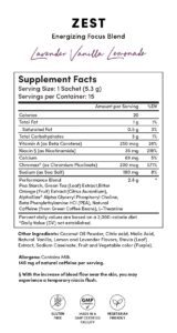 ZEST Energizing Focus Blend by Tranont. www.DigestiveRepair.com Lavender Vanilla Lemonade Supplement Facts Sheet