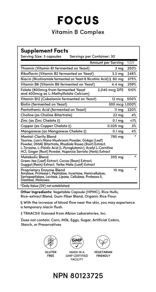 Tranont's Focus, Vitamin B Complex Blend ingredients list, www.DigestiveRepair.com